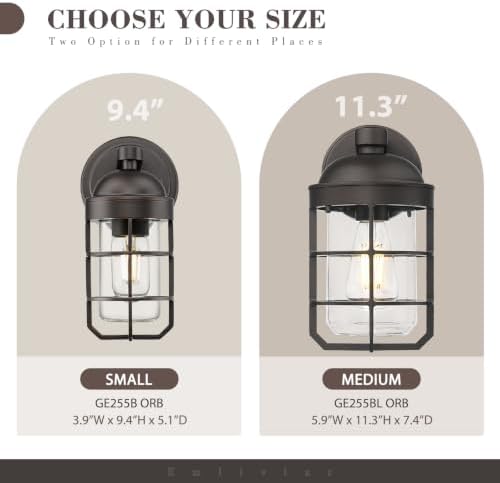 Emliviar Farmhouse Outdoor Wall Sconces, 2 Pack Vintage Exterior Light Fixtures with Nautical Metal Cage and Tempered Glass, Oil Rubbed Bronze Finish, GE255B-2PK ORB - Image 5