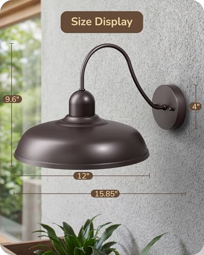 EDISHINE 12" Farmhouse Gooseneck Barn Light, 2 Pack Outdoor Wall Light - Image 4