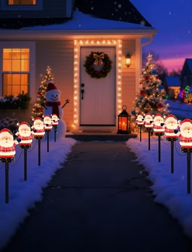 10.5FT Christmas Pathway Lights, 5PK LED Welcome Santa Yard Stake Lights - Image 4