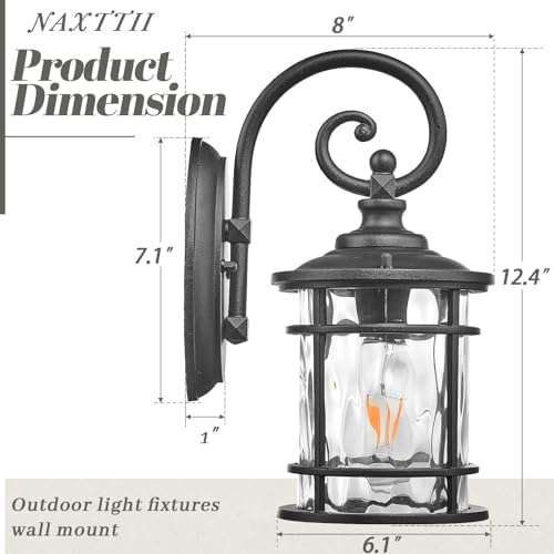 Outdoor Wall Lamps Exterior Waterproof Wall Sconce Light Fixture with Water Ripple Glass Die-Casting Aluminum Black Waterproof Wall Mount Light for Porch Garage Yards - Image 5