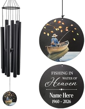 Personalized Memorial Wind Chimes, Fishing in Heaven, Sympathy Wind Chime 36inch, in Loving Memory for Loss of Loved Grandpa/Dad Loves Fishing, Memorial Gifts by ExtrabilyOfficial
