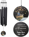 Personalized Memorial Wind Chimes, Fishing in Heaven, Sympathy Wind Chime 36inch, in Loving Memory for Loss of Loved Grandpa/Dad Loves Fishing, Memorial Gifts by ExtrabilyOfficial