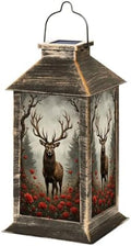 Solar Lantern Outdoor Garden Hanging Lantern Majestic Stag Antlers Rose Garden Misty Forest Waterproof Solar Powered Lighting Outside Table Lamp for Patio Deck Yard Camping by Unknown