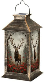 Solar Lantern Outdoor Garden Hanging Lantern Majestic Stag Antlers Rose Garden Misty Forest Waterproof Solar Powered Lighting Outside Table Lamp for Patio Deck Yard Camping by Unknown
