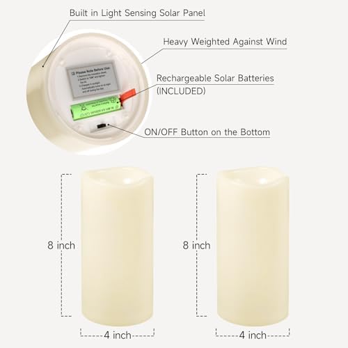 8" x 4" Large Waterproof Outdoor Solar Flameless LED Candles - 2 Pack - Image 7