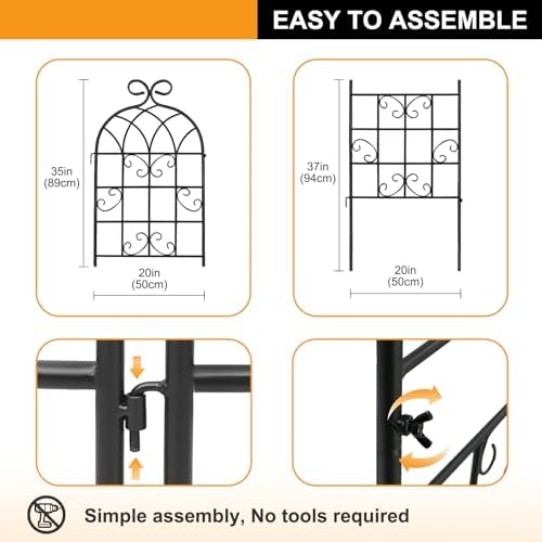 YOBAZAN Metal Garden Trellis 71"x20", 2 Pack Plant Support Trellis - Image 5