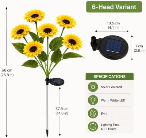 Solar Sunflower Stake Light, Yellow Outdoor Garden Accent Lamp - Image 2