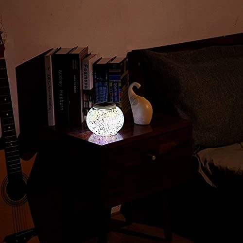 Waterproof Color Changing Table Lamp, Solar Powered Mosaic Glass Ball LED Garden Lawn Night Light Lamps, Party Lights for Home,Yard, Indoor,Outdoor Decoration Lights (Silver) - Image 2
