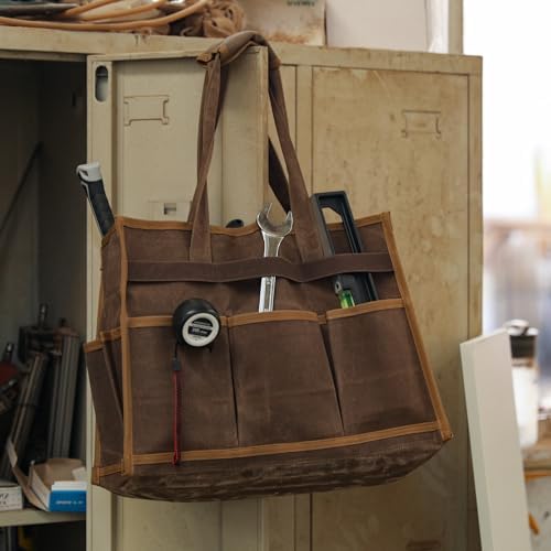 Tool Bag, Heavy Duty 16oz Waxed Canvas Water-Resistant Tool Pouches, Tool Tote with Handle for Tools, Wrenches, Screwdrivers (16.5 X 7 X 12 inch) | Brown - Image 6