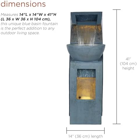 Alpine Corporation 41" Tall Outdoor Basin Waterfall Floor Fountain with LED Lights for Garden, Patio, Lawn and Backyard Decor, Gray - Image 4