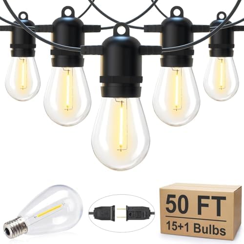 Brightown Outdoor String Lights, 50FT 15 Bulbs Shatterproof Patio Lights by Brightown