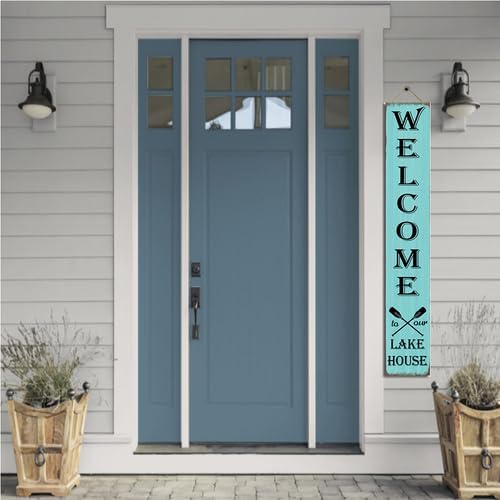 Welcome To Our Lake House Front Porch Sign Lake House Welcome Sign Farmhouse Porch Vertical Wooden Plaque Entryway Home Outdoor Seasonal Spring Summer Decoration 8x64inch - Image 5