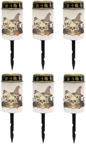 Poceacles Solar Lights Outdoor Grave Candle for Cemetery Decoration Solar Outdoor Lights for Garden Lawn Backyard Pathway Decor, Skull Black Cat Leaf Print, Pack of 6 by Poceacles