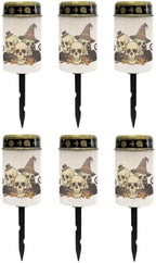 Poceacles Solar Lights Outdoor Grave Candle for Cemetery Decoration Solar Outdoor Lights for Garden Lawn Backyard Pathway Decor, Skull Black Cat Leaf Print, Pack of 6 by Poceacles