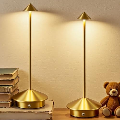 2 Pack Cordless LED Table Lamp, Rechargeable 5200mAH Battery Operated Lamp for Decor, 3 Color Stepless Dimming Desk Lamps, for Restaurant, Bedroom, Outdoor Camping, Coffee Shop, Night Light by Unknown