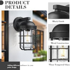Emliviar 1-Light Outdoor Wall Sconce, Metal Cage Industrial Exterior Wall Light Fixture, Clear Tempered Glass with Black Finish, GE255BL BK - Image 3