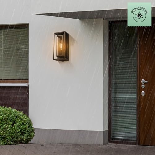 Globe Electric 44228 Montague 1-Light Outdoor Wall Sconce, Bronze, Clear Glass Shade,44228 - Image 5