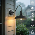 14in Dome Large Outdoor Barn Lights, Black Exterior with Gold Interior Gooseneck Light Fixture, Outside Wall Mount Industrial Sconce for Porch Farmhouse Garage Front Door Patio Entryway - Image 5