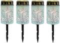 Poceacles Cross Solar Lights for Cemetery Gravesite LED Flameless Pillar Candles Solar Powered Grave Candles Waterproof Outdoor Garden Lights Grave Markers, Flower Cross Light Blue, Pack of 4 by Poceacles