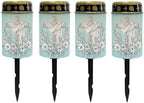 Poceacles Cross Solar Lights for Cemetery Gravesite LED Flameless Pillar Candles Solar Powered Grave Candles Waterproof Outdoor Garden Lights Grave Markers, Flower Cross Light Blue, Pack of 4 by Poceacles