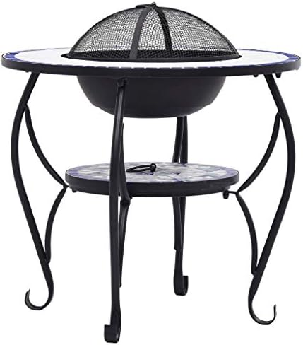 26.8 Inch Mosaic Fire Pit Table with Ceramic Surface, Steel Fire Bowl for Wood or Charcoal, Safety Mesh and Poker Tool Included for Patio Garden Camping - Image 5