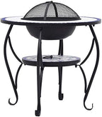Blue and White Ceramic Mosaic Fire Pit Table 26.8" Outdoor Steel Fire Bowl with Safety Mesh and Poker Tool for Garden Patio Heating and Barbecue - Image 5