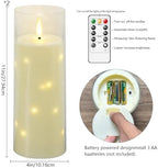 kakoya 11" x 4" Large Outdoor Waterproof Flameless LED Candles with Remote and Timer,Acrylic Pillar Candles Battery Operated with Embedded Star String for Porch,Patio,Outdoor Decor,Set of 2(Ivory) - Image 5