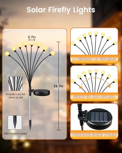 OZS 6 Pack 48 LED Solar Garden Lights, Solar Firefly Lights Outdoor - Image 5