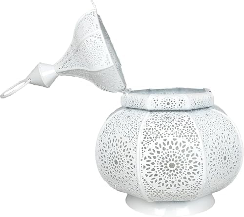 Metal Oriental Moroccan Storm Lantern, 30 cm, for Outdoors as a Garden Lantern or Indoors as a Table Lamp (White) - Image 4
