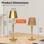 Mr.White Outdoor Waterproof Rechargeable Cordless Table Lamp with Telescopic Pole & Wicker Shade, Battery Operated Table Light with Touch Control, for Patio Restaurant Kitchen (Gold 1 Set) - Image 7