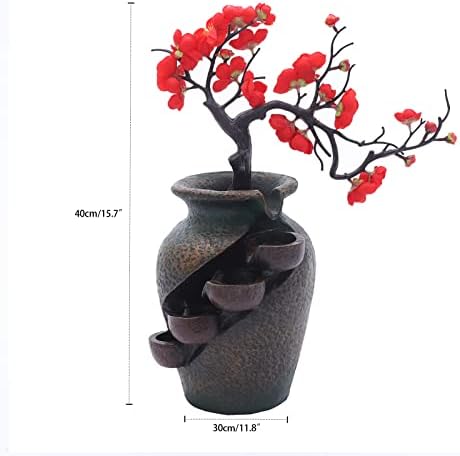 Tabletop Fountains Indoor Water Fountains Flower Vase Fountain with Water Flow & Artificial Bouquet, Mini Tabletop Waterfall Fountain, Desktop Fountain for Office (Style 12) - Image 2