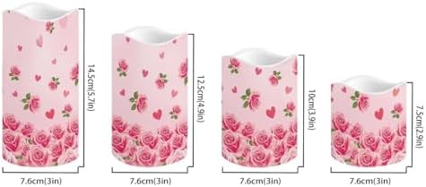 Rose Pattern Flameless Pillar Candles Set of 4 Battery Operated Candles Valentines Day Decorations Led Candles Tea Light Fake Candles Wedding Home House Decor - Image 2