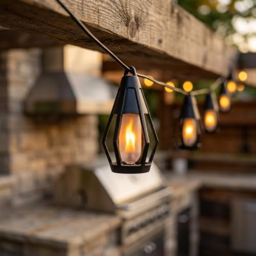 FoxFlame Solar String Lights Outdoor Waterproof, Patented Fire Effect 21 Ft by FoxFlame