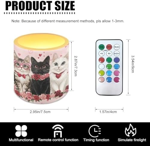 4Pcs LED Candles Bulk Flickering Flameless Candles with Remote and Timer Floral Cat Battery Operated Pillar Tea Lights for Valentines Day Banquet Wedding Home Decorations - Image 3