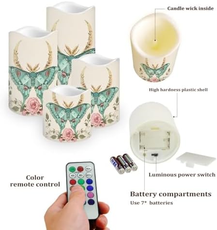 Butterfly Flameless LED Candles with Remote Timer Electric Fake Candle Color Changing Pillar Candles Battery Operated for Table Centerpiece Home Indoor Wedding Decoration Set of 4 - Image 3