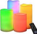 Set of 4 Multicolor LED Pillar Candles Outdoor IP64 Waterproof 3x4 3x5 3x6 3x7 - Color Changing Pillar Candles Battery Powered - Unscented LED Candles Assorted Colors with Timer and Remote by HomeMost