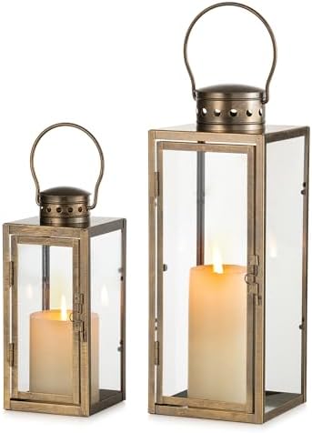 NUPTIO Vintage Lanterns Decorative Outdoor, 9.5" & 13.8" Set of 2 Lantern by Nuptio