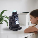 Indoor Tabletop Fountain with 4-Tier Stone Bowls, Rolling Crystal Ball & LED Lights – Tranquil Waterfall Decor for Home, Office or Zen Space (23066) - Image 6