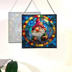 Stained-Glass Window Gnome Stained Glass Suncatcher – Square Hanging Window Panel for Home or Greenhouse – Whimsical Glass Art Gift for Garden Lovers, Christmas, Halloween, Father Days Sy50Zg - Image 4