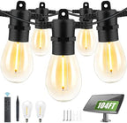 Yusist 104FT(98+6) Solar String Lights Outdoor Waterproof, Solar Powered Patio Light with 30+2 Dimmable S14 Edison Bulbs Shatterproof & Remote Control, Solar String Lights for Outside Garden Backyard by Yusist
