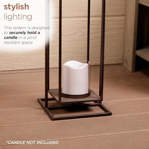 Alpine Corporation 19" Small Rectangular Lantern with Glass Candle Holder , Outdoor Lantern for Patio, Porch, or Deck Décor, Bronze - Image 6