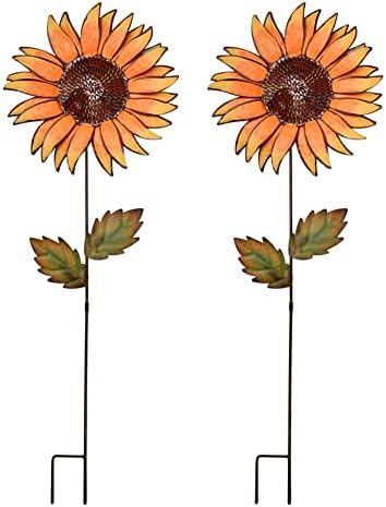 Flower Garden Stakes Metal Spring Yard Sign Decorative Sunflower Plant Stake Lawn Art Patio Decor Pathway Ornaments Indoor Outdoor Decoration (36" Hx2) by WonderfulDecorationforGardenPatioHome