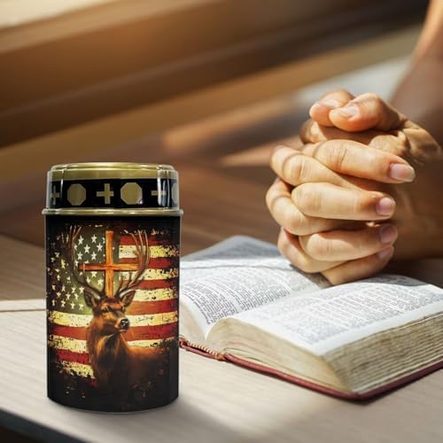 Poceacles Deer American Flag Vintage Pattern Solar Lights Outdoor Solar Powered Outdoor Cemetery Stake Candle Grave Lamp Landscape Lighting Waterproof Grave Flameless Candle, Pack of 2 - Image 5