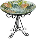 Large Glass Bird Bath with Metal Stand, Pineapple by OUISJYER