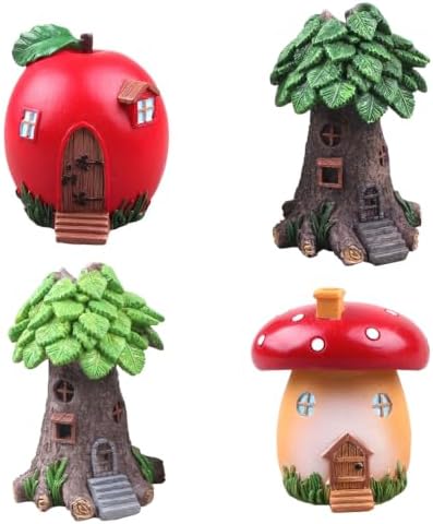 4 Pcs Fairy Garden Fairy House Miniature Figurines Mushroom Apple Tree House Figurines for Garden Decor by Unknown