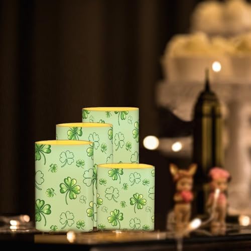 St Patrick's Day Shamrocks Battery Operated Candles with Timer 4 Pack Waterproof Flameless Candles with Remote Shamrocks LED Lamp for Porch Home Decorations - Image 3