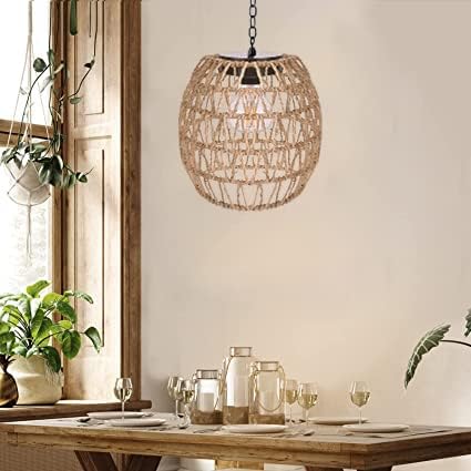 Livinlarge Solar Outdoor Chandelier,Natural Seeweed Rattan Lantern, - Image 2