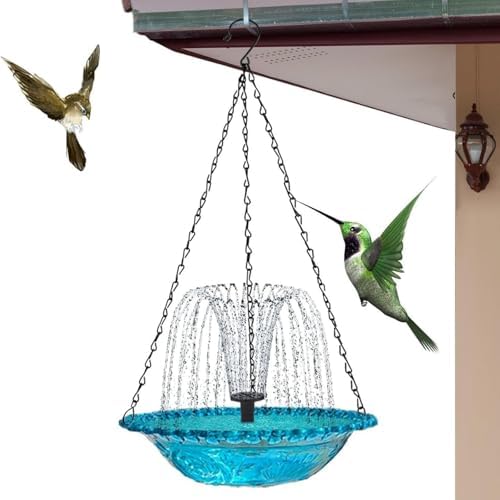 Solar Cascade Hanging Bird Bath Fountain Solar Powered Birdbath Water Fountain Pumps Dispenser Outdoors Decor Hummingbird Bath Shower Bowl Kit Garden Gift Yard Patio Backyard Decoration (Pink) - Image 6