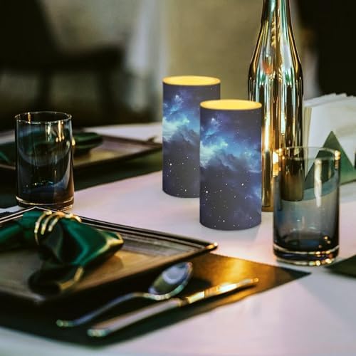 Starry Sky Flameless Candles with Remote Galaxy Outdoor Battery Operated Candles with Timer Flickering LED Elictric Pillar Lights for Outdoor Porch Wedding Home Decor Set of 2 - Image 3