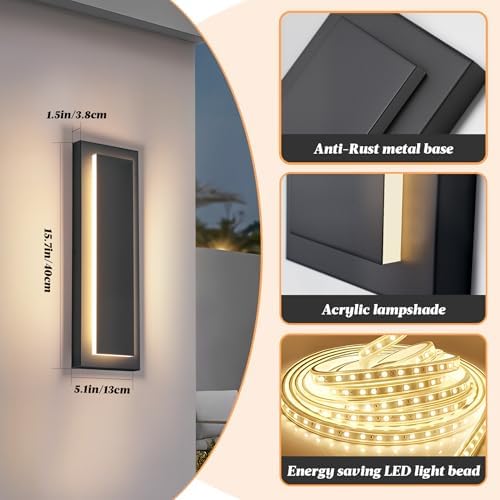 15.7 in Outdoor Wall Sconce Light,Modern Exterior Lights Fixture - Image 2